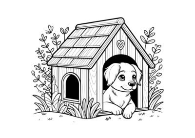 Hund i hundehus med planter
