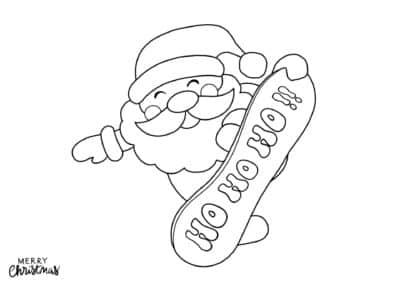 Tegninger til Jul - Julemand med snowboard og smil