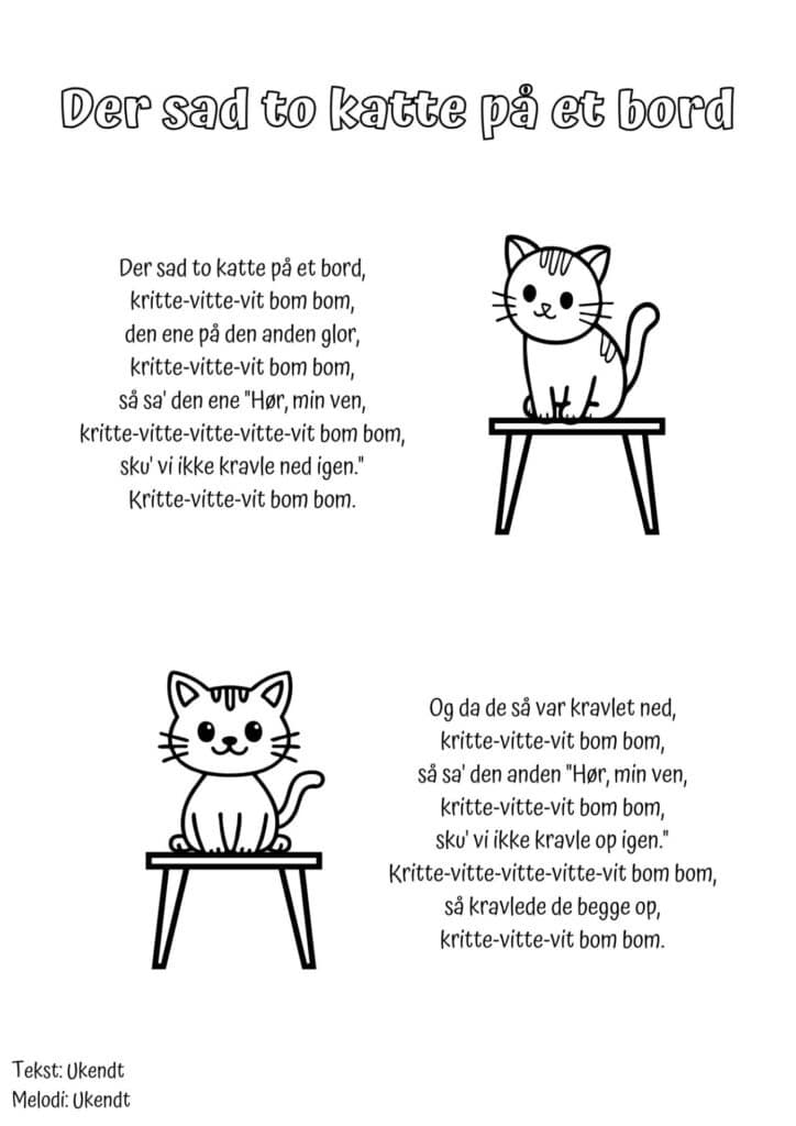 sangtekst der sad to katte paa et bord